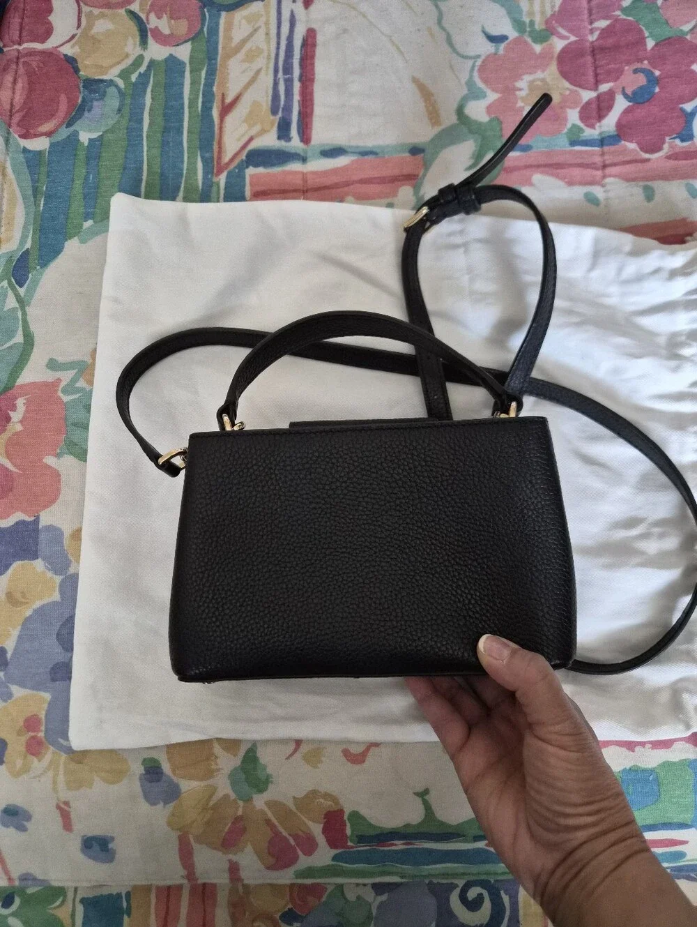 Tory Burch Mini Black Pebbled Leather Crossbody Bag Gold Hardware